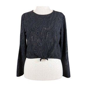 H&M BLACK AND SILVER TIE WAIST BLOUSE, SIZE L